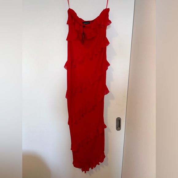 White Fox Maxi Strapless Dress - Deep Red - Picture 5 of 7